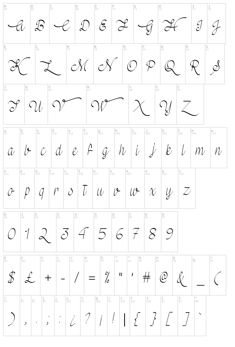 Mf Wedding Bells font map